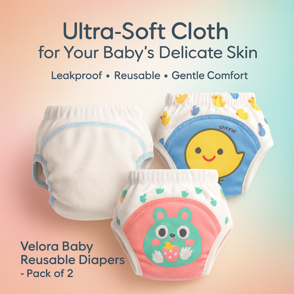 Velora™ Reusable Baby Diapers – Leakproof | Pack of 2