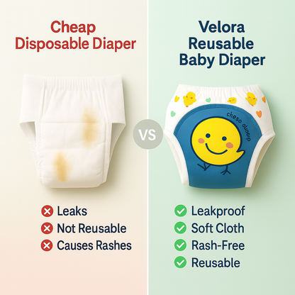 Velora™ Reusable Baby Diapers – Leakproof | Pack of 2